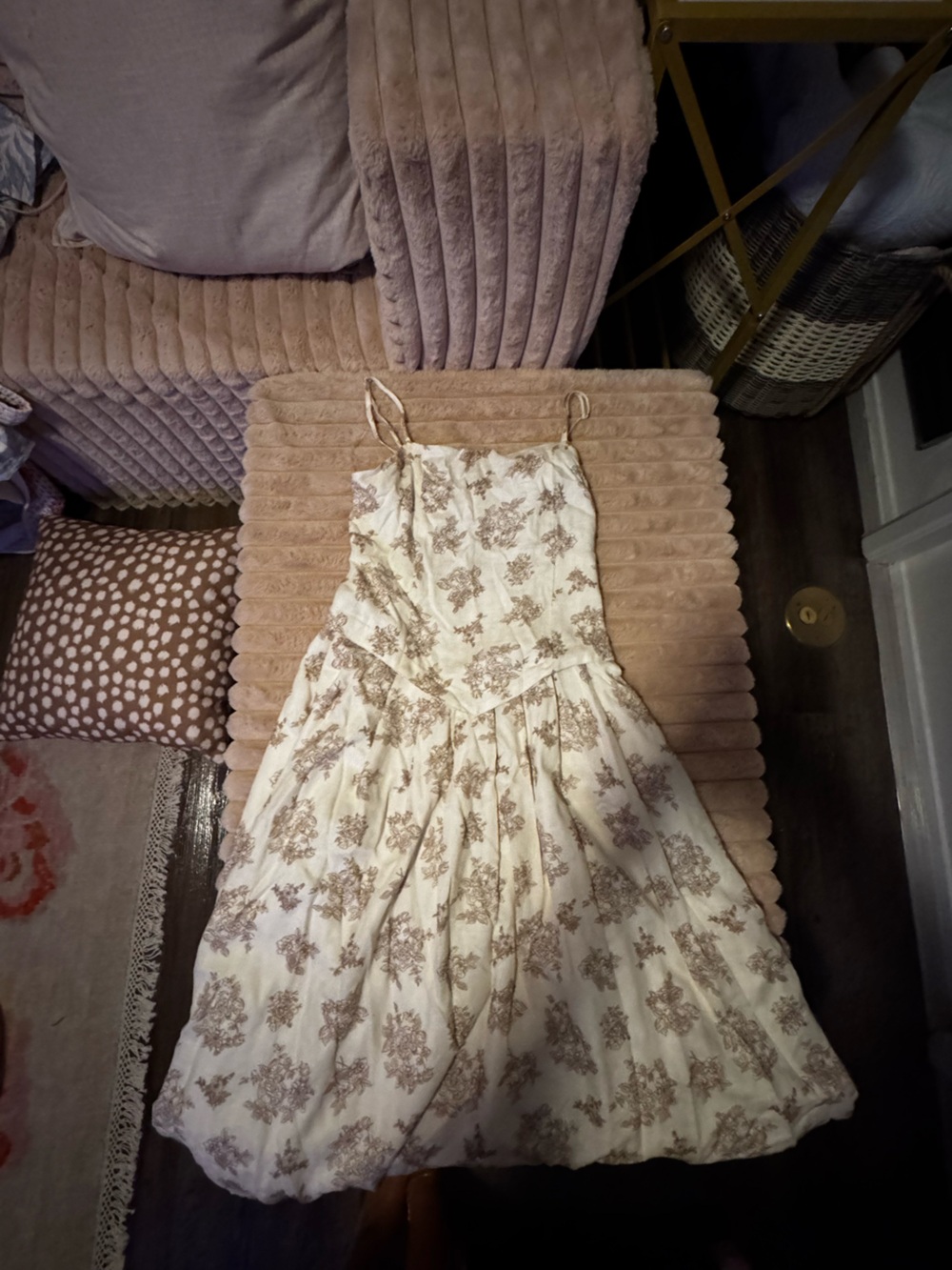 Girls' Cream Floral Sundress with Brown Print